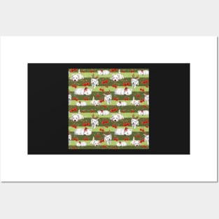 Christmas Westies green pattern Posters and Art